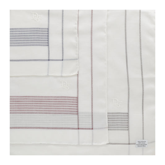 Christian Dior Monsieur Pocket Squares - Set of 3, White with Stripes [NOS]