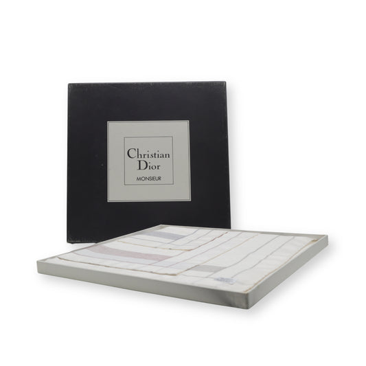 Christian Dior Monsieur Pocket Squares - Set of 3, White with Stripes [NOS]